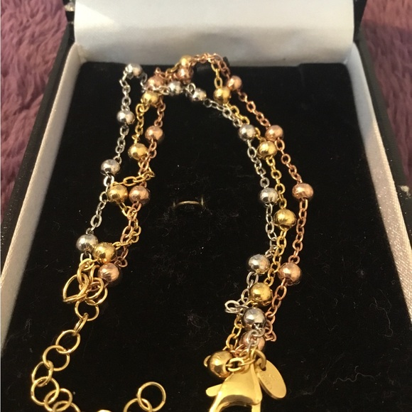 NEW TRICOLORED Rose, Yellow & White 14K Gold Over 925 3 Row Link Bracelet - Picture 2 of 7
